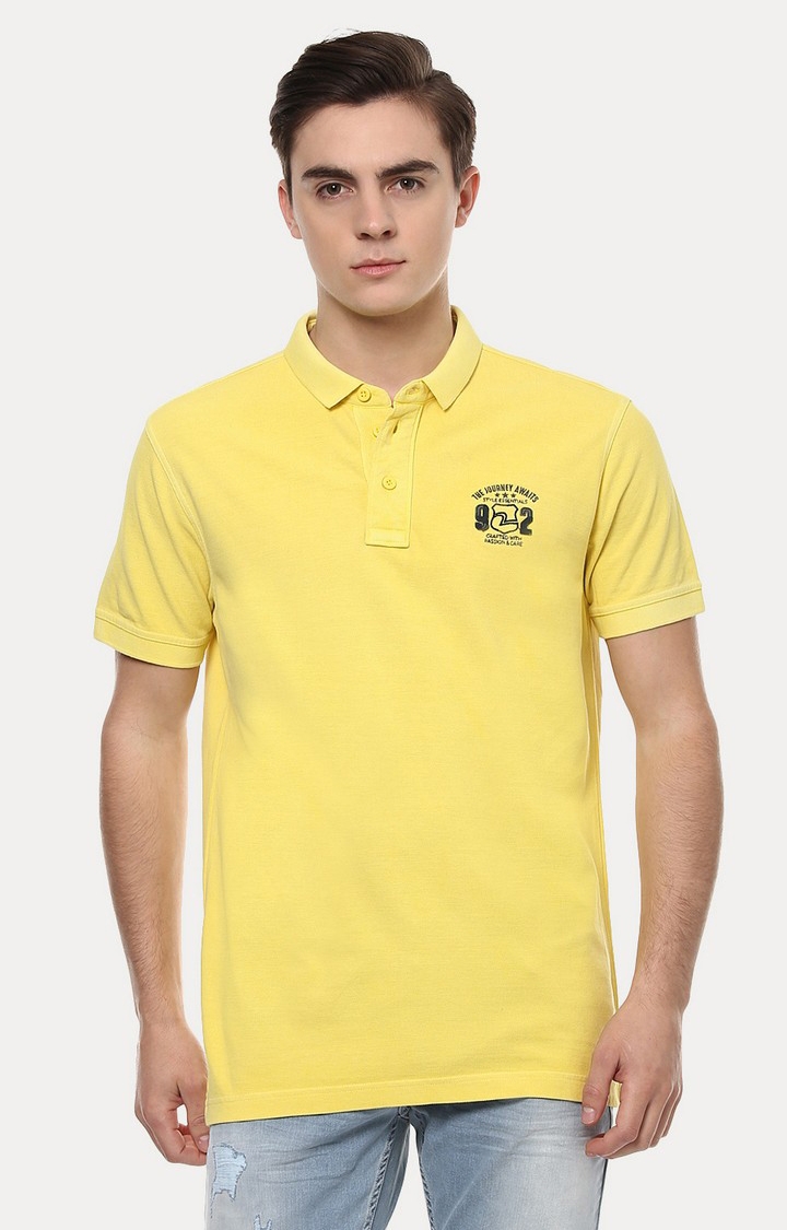 spykar | spykar Yellow Solid Slim Fit Polo T-Shirt 0