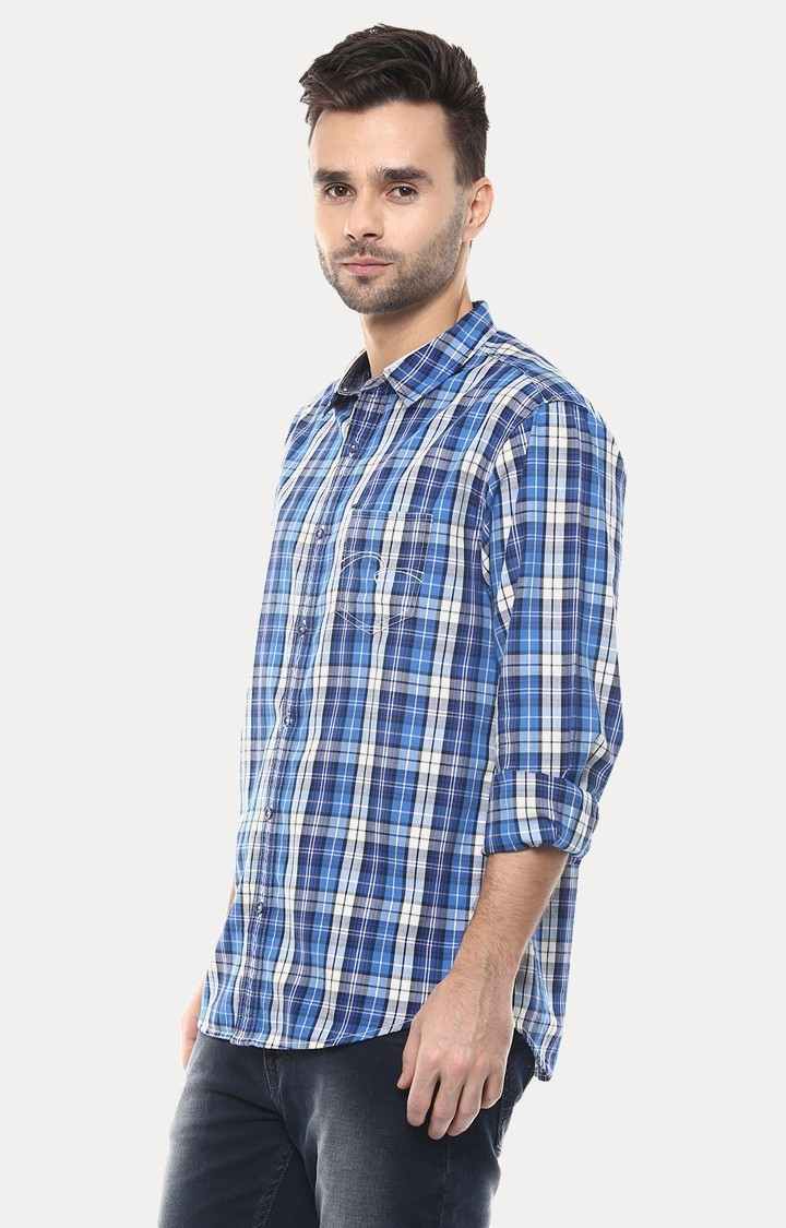Men's Blue Cotton Checked Casual Shirts