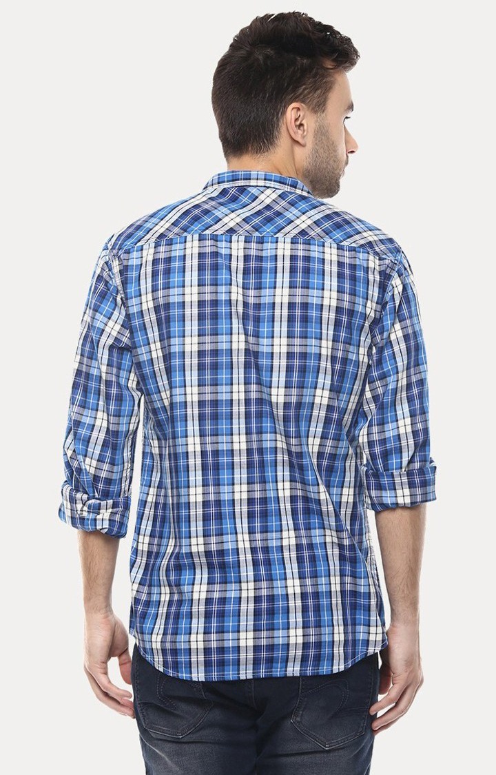 Men's Blue Cotton Checked Casual Shirts