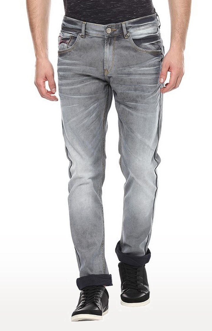 spykar | Men's Grey Cotton Solid Slim Jeans 0