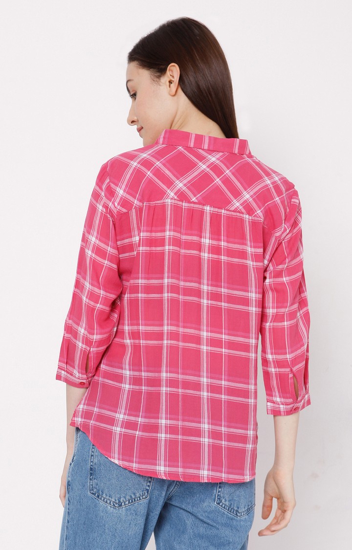 spykar | Women's Pink Cotton Checked Casual Shirts 4