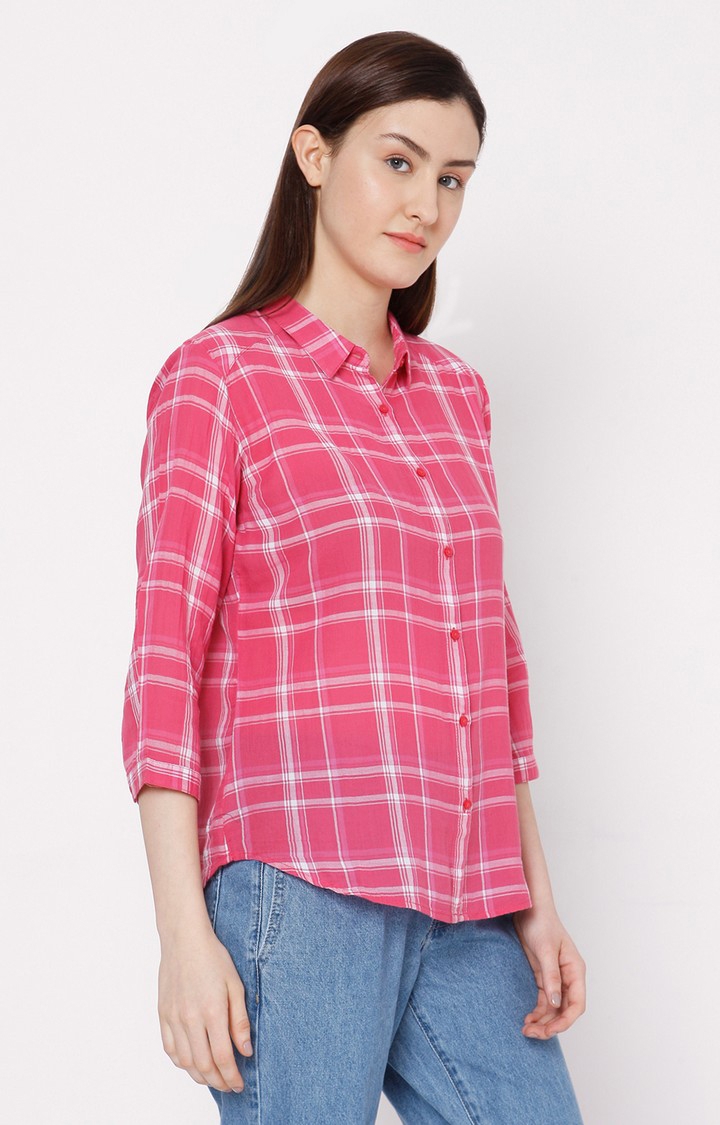 spykar | Women's Pink Cotton Checked Casual Shirts 3