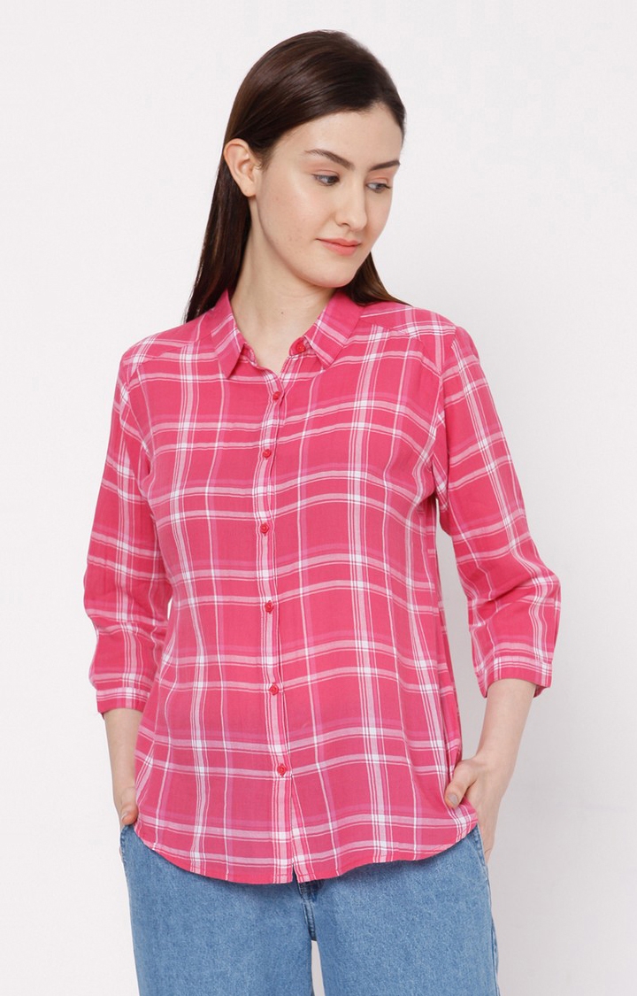 spykar | Women's Pink Cotton Checked Casual Shirts 0