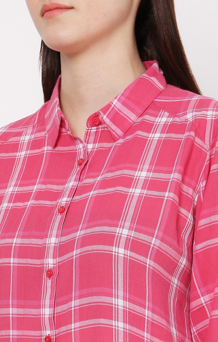 spykar | Women's Pink Cotton Checked Casual Shirts 5
