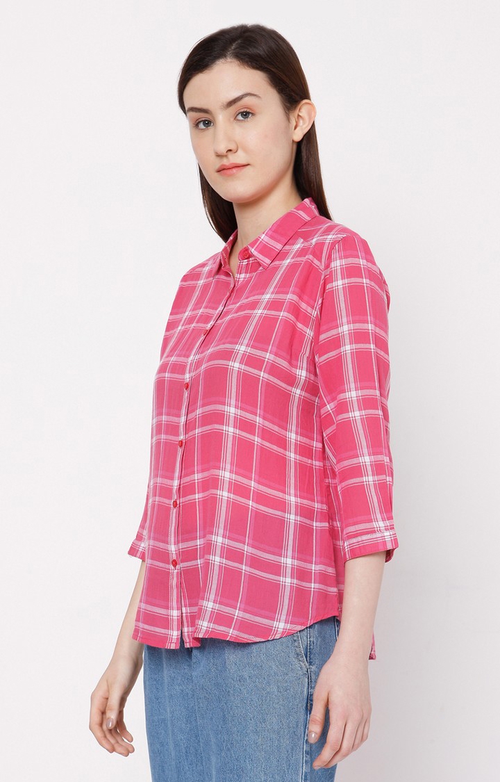spykar | Women's Pink Cotton Checked Casual Shirts 2
