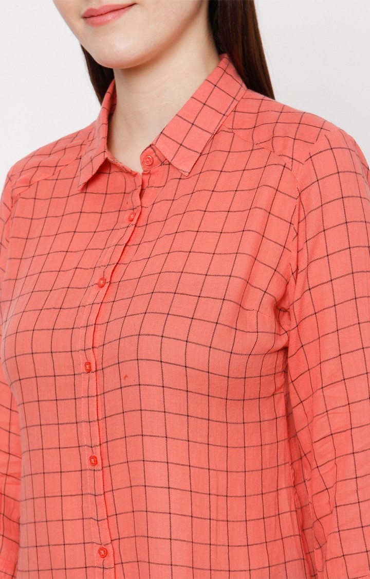 spykar | Women's Orange Cotton Checked Casual Shirts 5