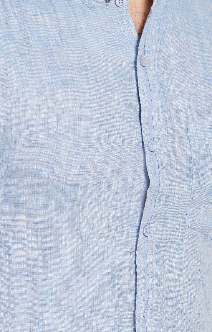 spykar | Men's Blue Linen Melange Casual Shirts 4