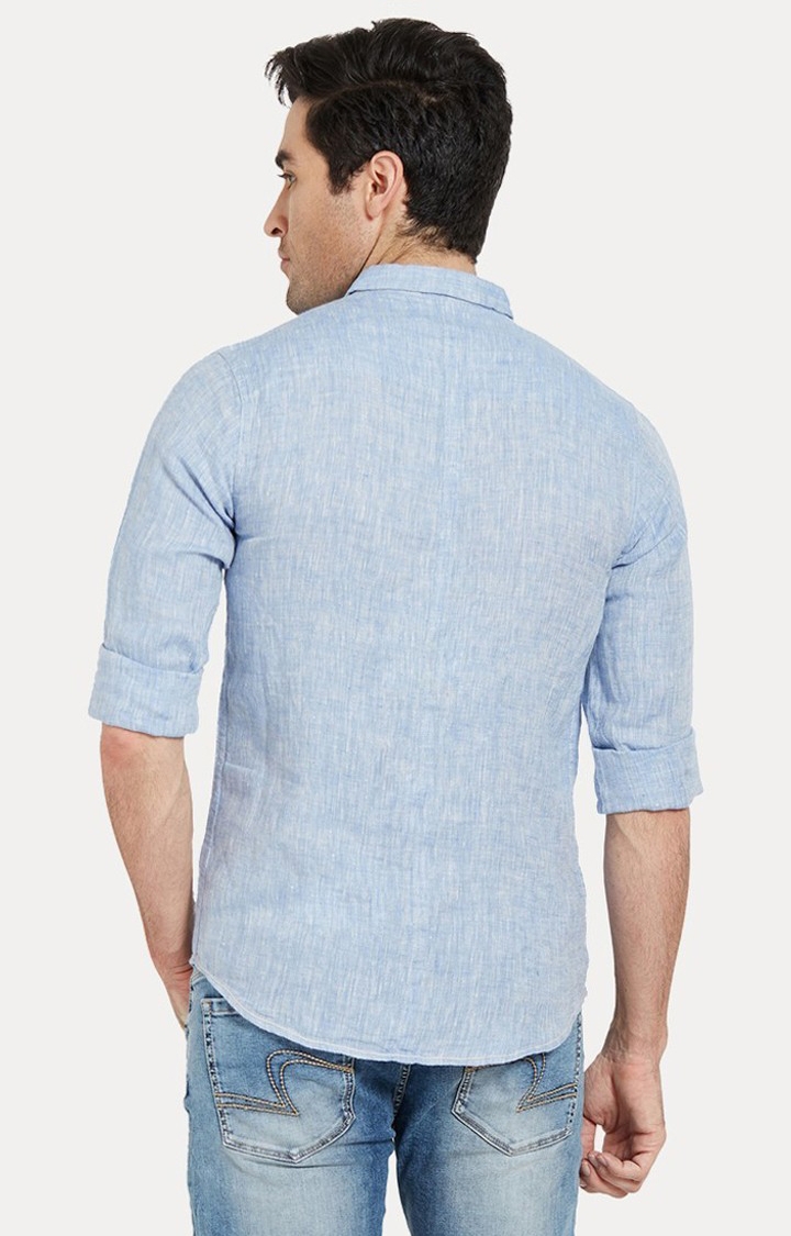spykar | Men's Blue Linen Melange Casual Shirts 3