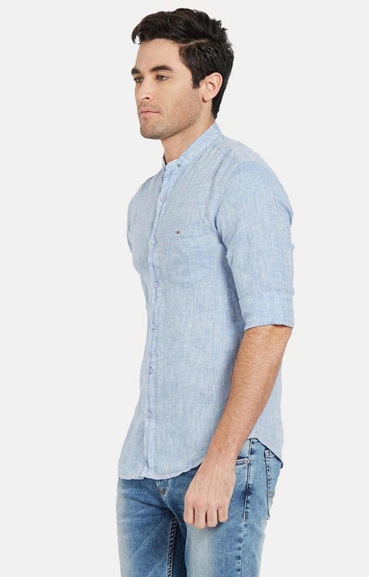 spykar | Men's Blue Linen Melange Casual Shirts 2