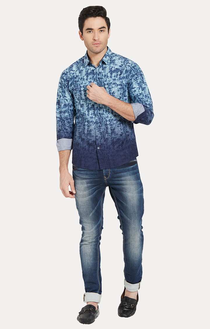 Men's Blue Cotton Printed Casual Shirts