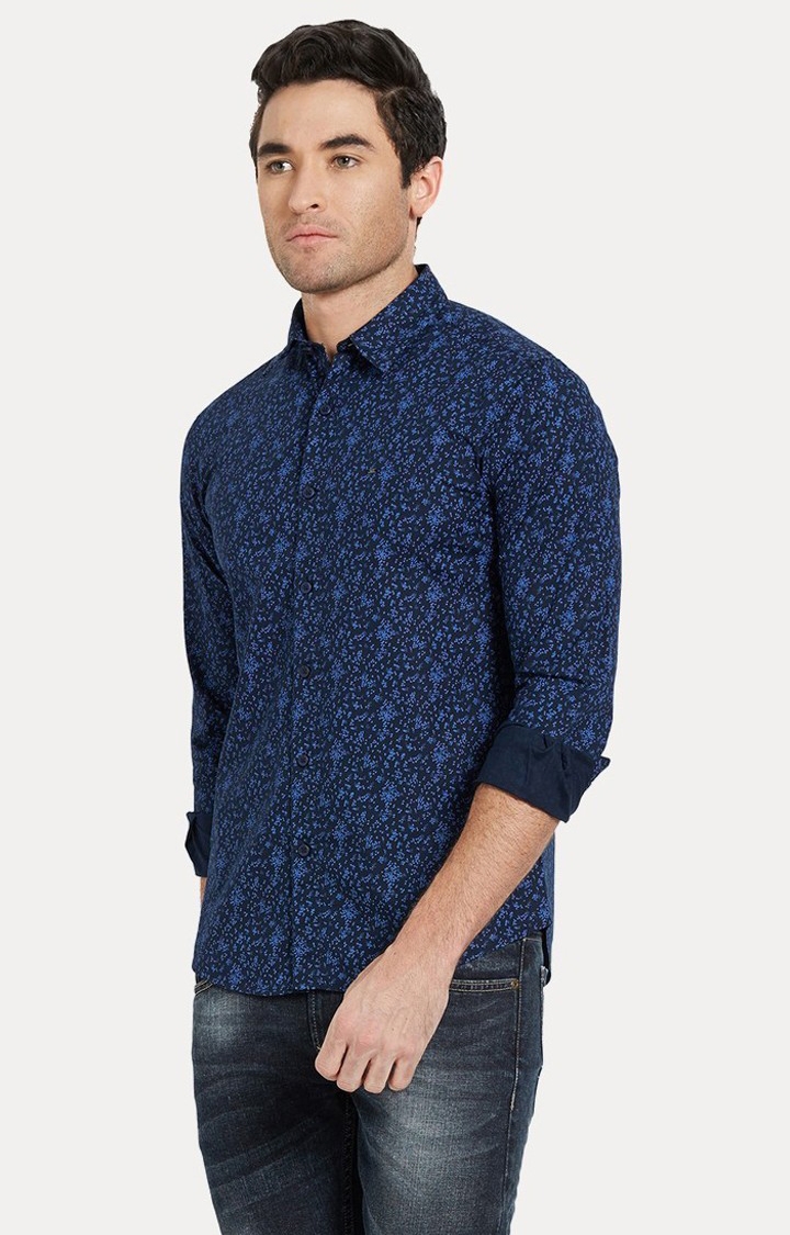 Men's Blue Cotton Printed Casual Shirts