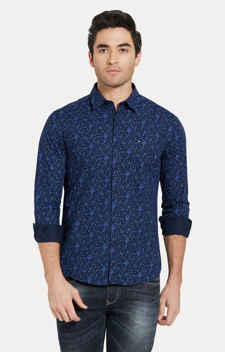 Men's Blue Cotton Printed Casual Shirts