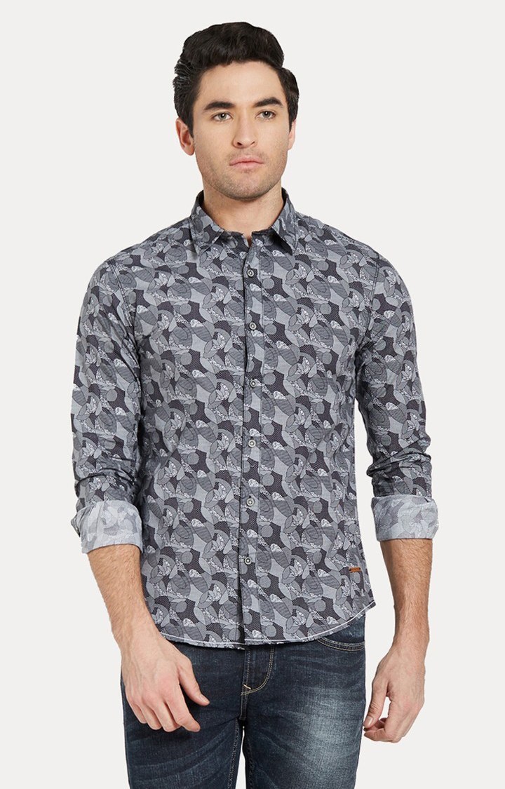 Men's Grey Cotton Printed Casual Shirts