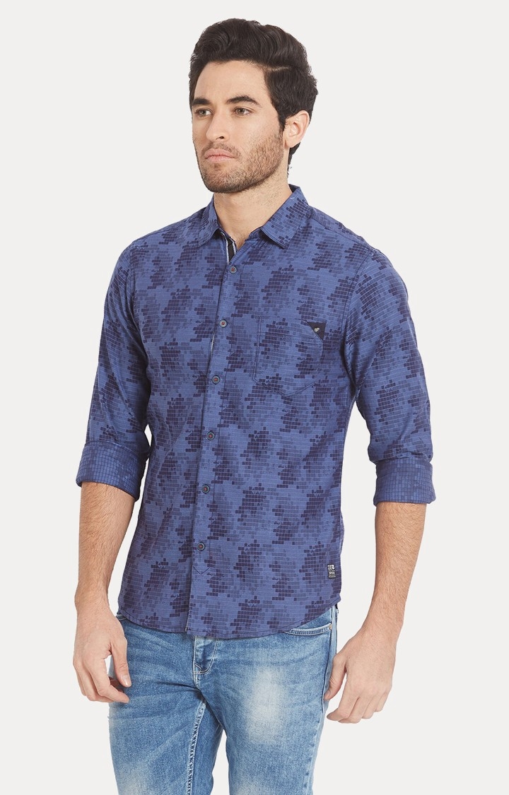 spykar | Men's Blue Silk Printed Casual Shirts 2
