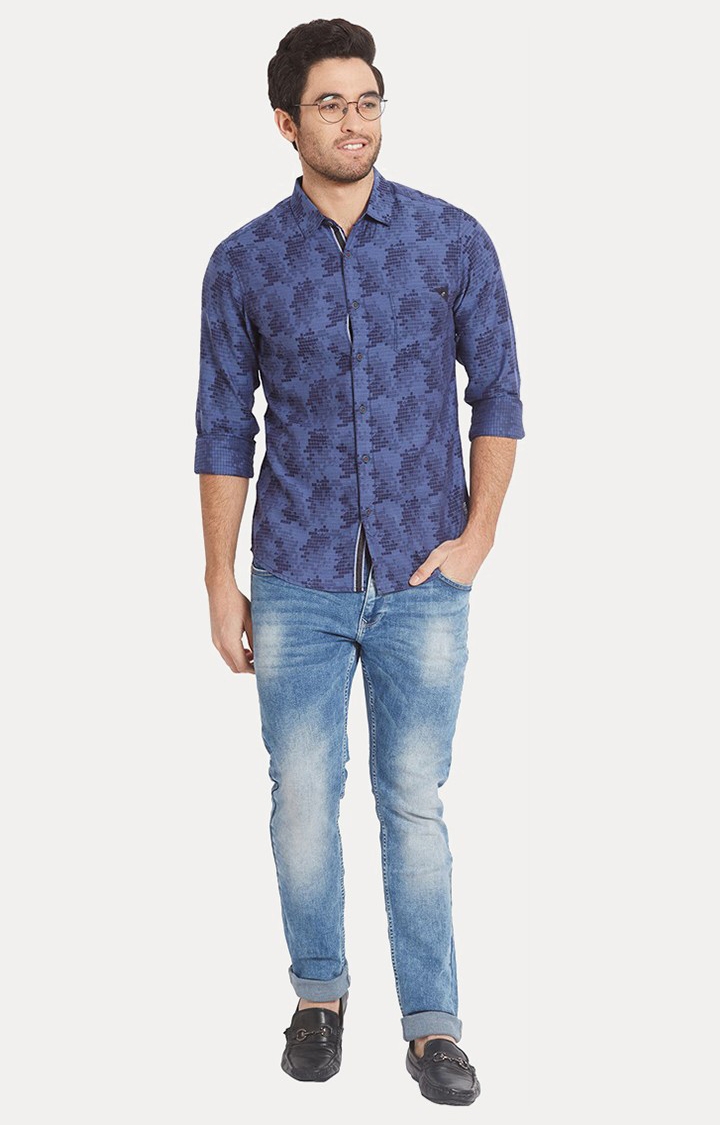 spykar | Men's Blue Silk Printed Casual Shirts 1