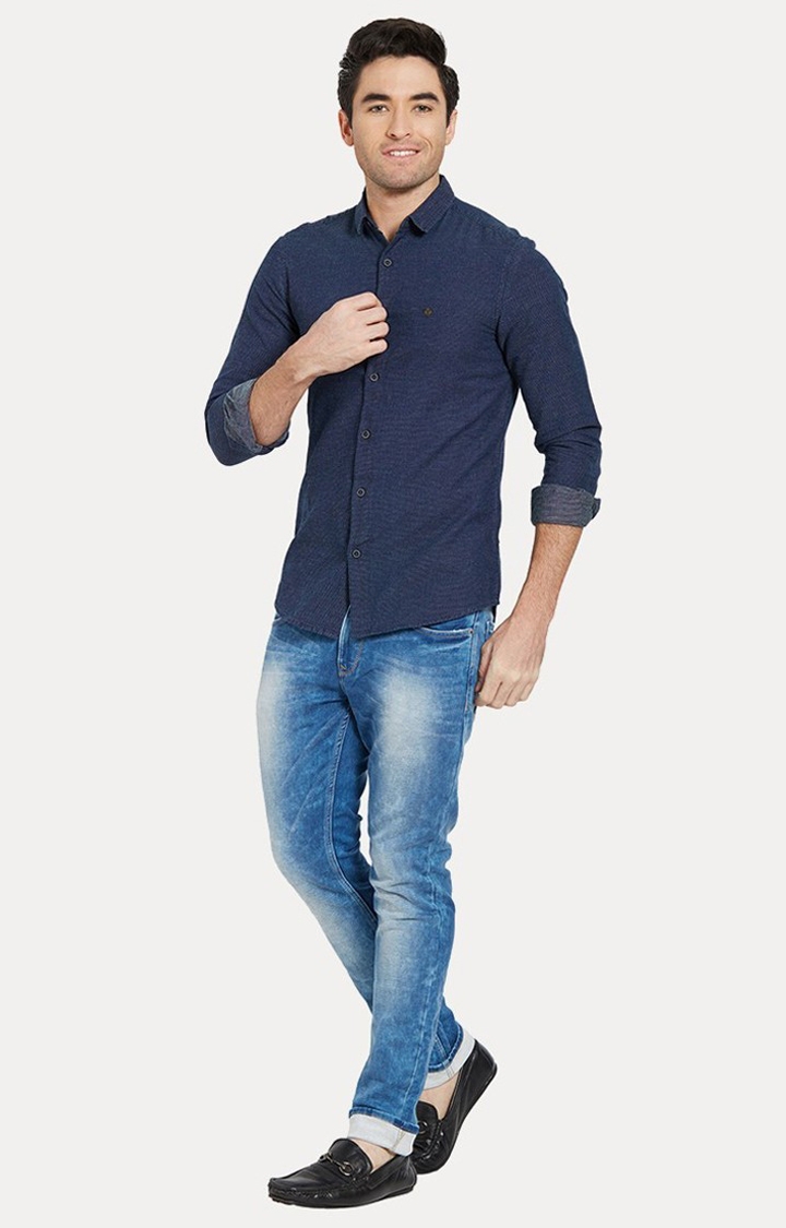 spykar | Men's Blue Cotton Solid Casual Shirts 1