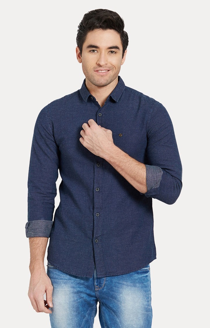 spykar | Men's Blue Cotton Solid Casual Shirts 0
