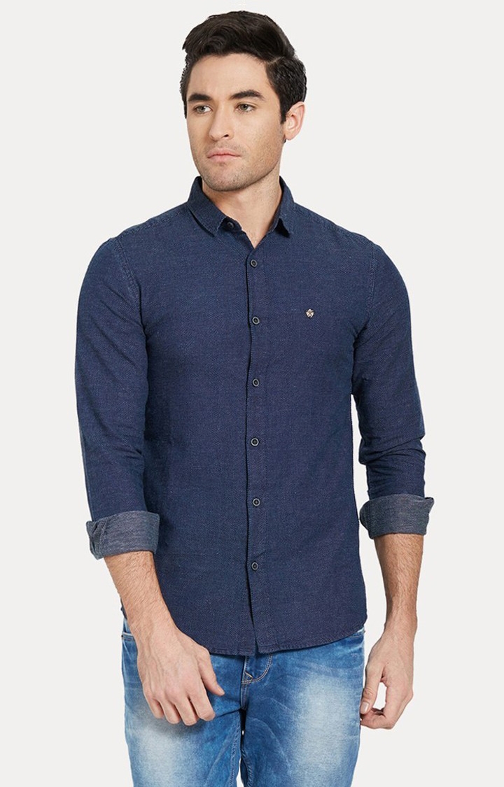 spykar | Men's Blue Cotton Solid Casual Shirts 2