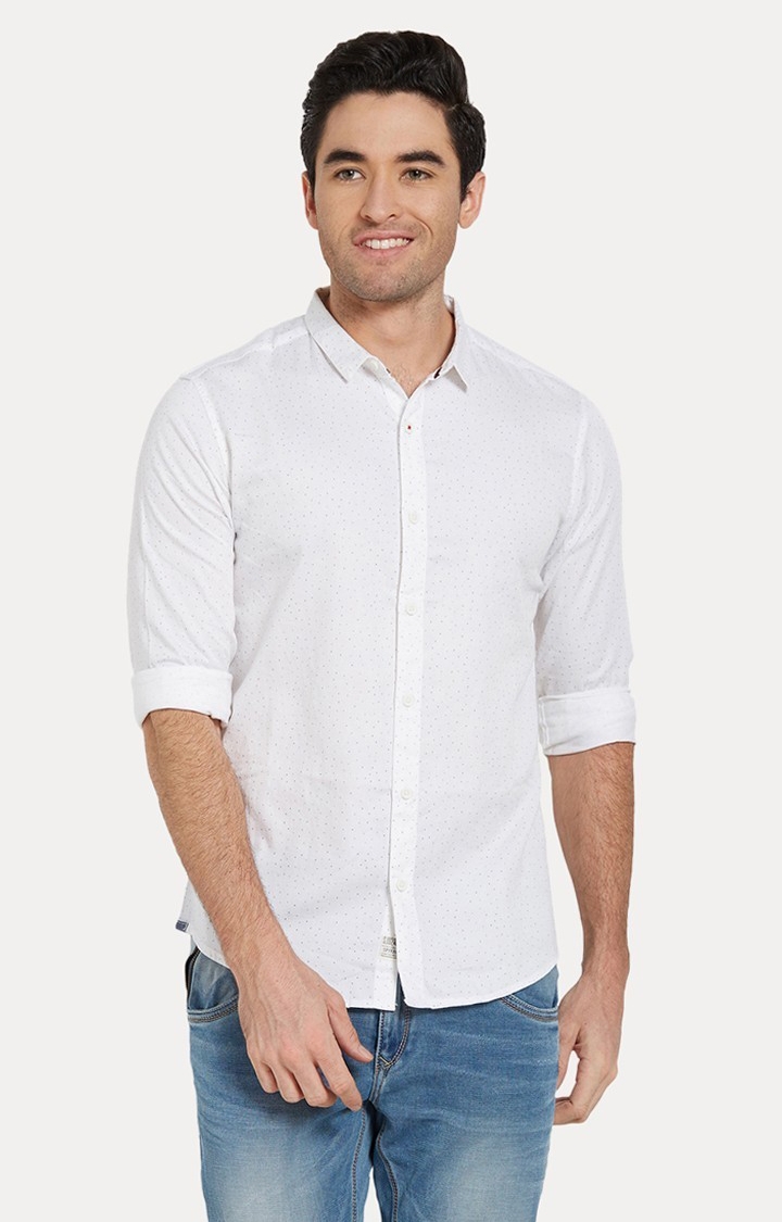 spykar | Men's White Cotton Solid Casual Shirts 0