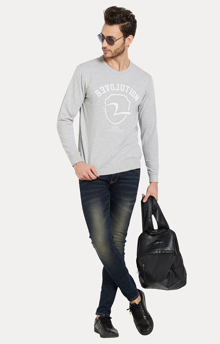 Spykar Grey Printed Slim Fit Sweatshirt