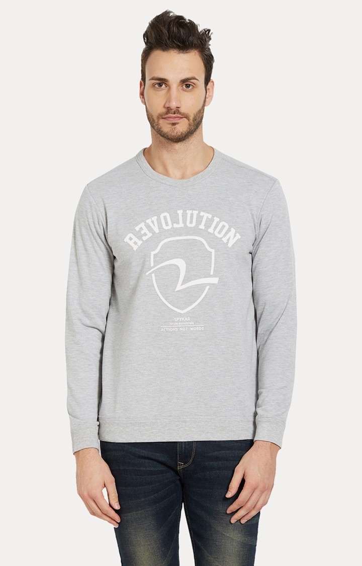 Spykar Grey Printed Slim Fit Sweatshirt