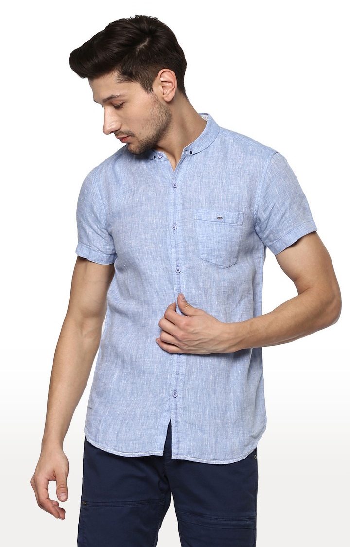 spykar | Men's Blue Cotton Melange Casual Shirts 0