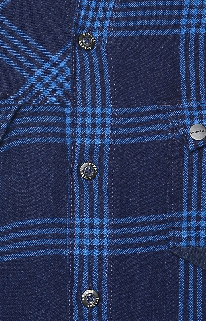 spykar | Men's Blue Cotton Checked Casual Shirts 4