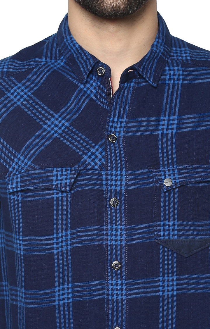 spykar | Men's Blue Cotton Checked Casual Shirts 3