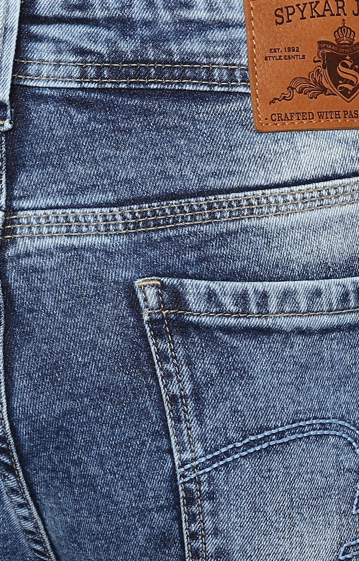 spykar | Men's Blue Cotton Solid Slim Jeans 6