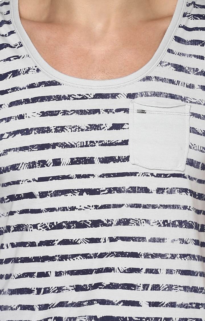 spykar | Spykar Grey Striped Slim Fit T-Shirt 4