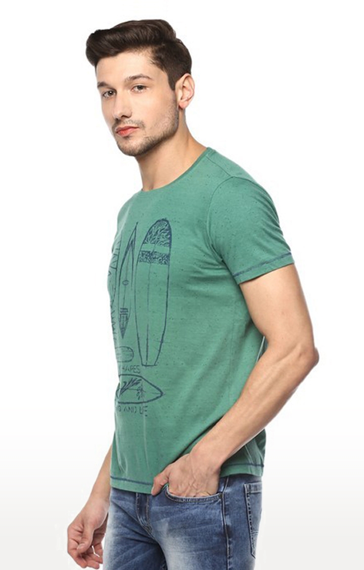 spykar | Spykar Green Printed Cotton T-Shirt 2