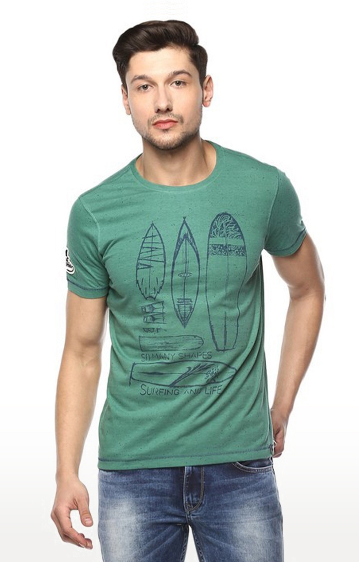 spykar | Spykar Green Printed Cotton T-Shirt 0