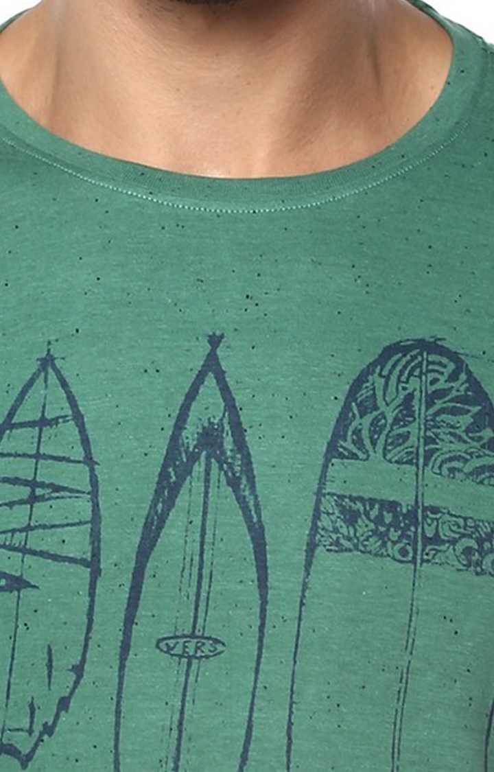 spykar | Spykar Green Printed Cotton T-Shirt 6