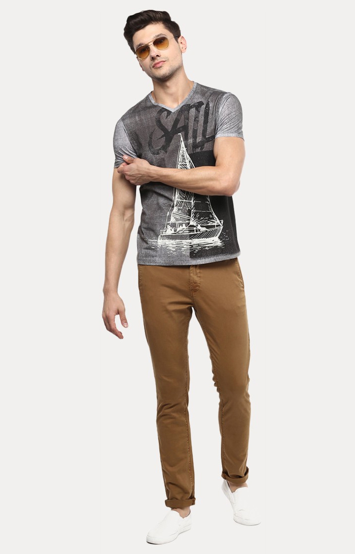 spykar | Grey Printed Slim Fit T-Shirt 1