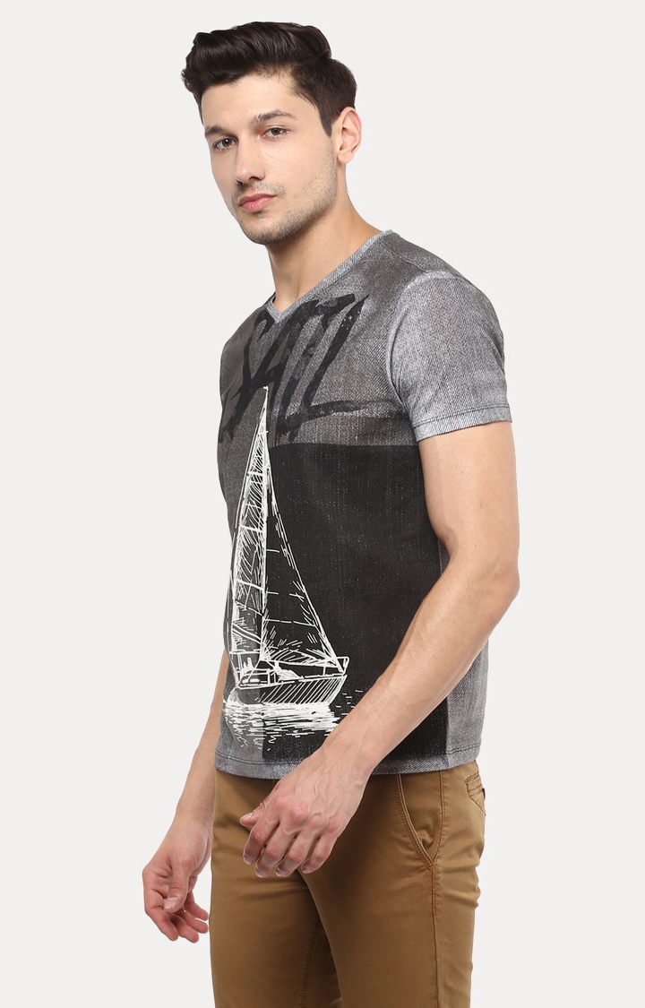 spykar | Grey Printed Slim Fit T-Shirt 2