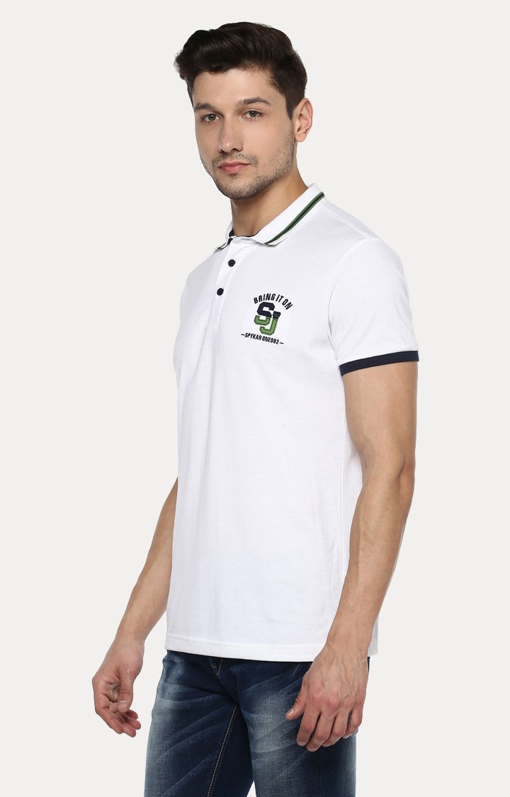 spykar | spykar White Solid Slim Fit Polo T-Shirt 2