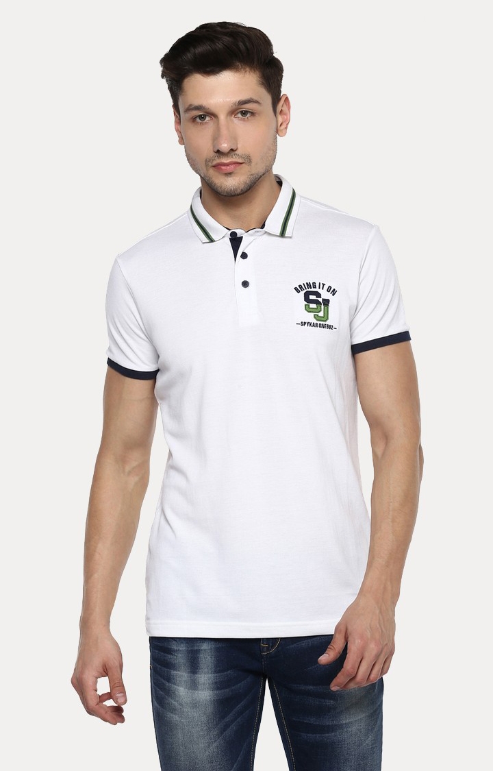 spykar | spykar White Solid Slim Fit Polo T-Shirt 0