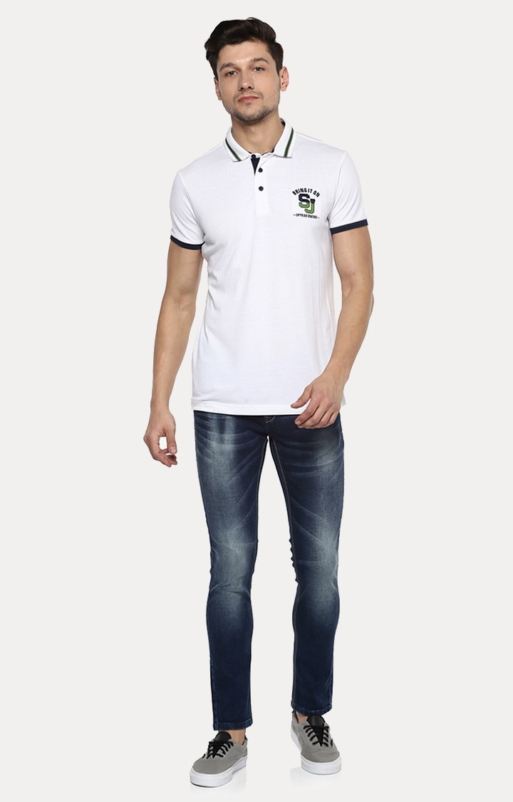 spykar | spykar White Solid Slim Fit Polo T-Shirt 1