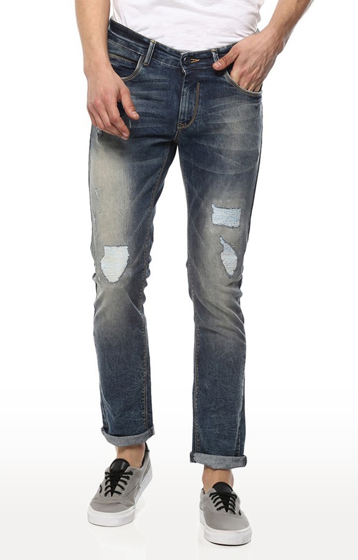 spykar | Men's Blue Cotton Ripped Ripped Jeans 0