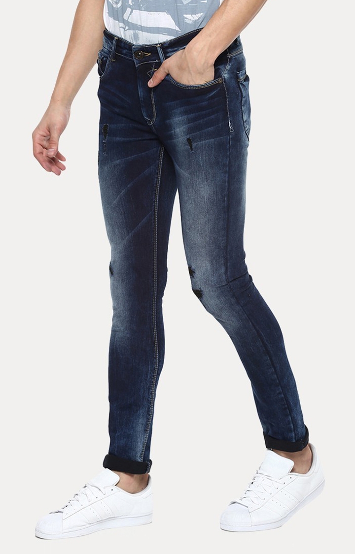 spykar | Men's Blue Cotton Solid Skinny Jeans 2