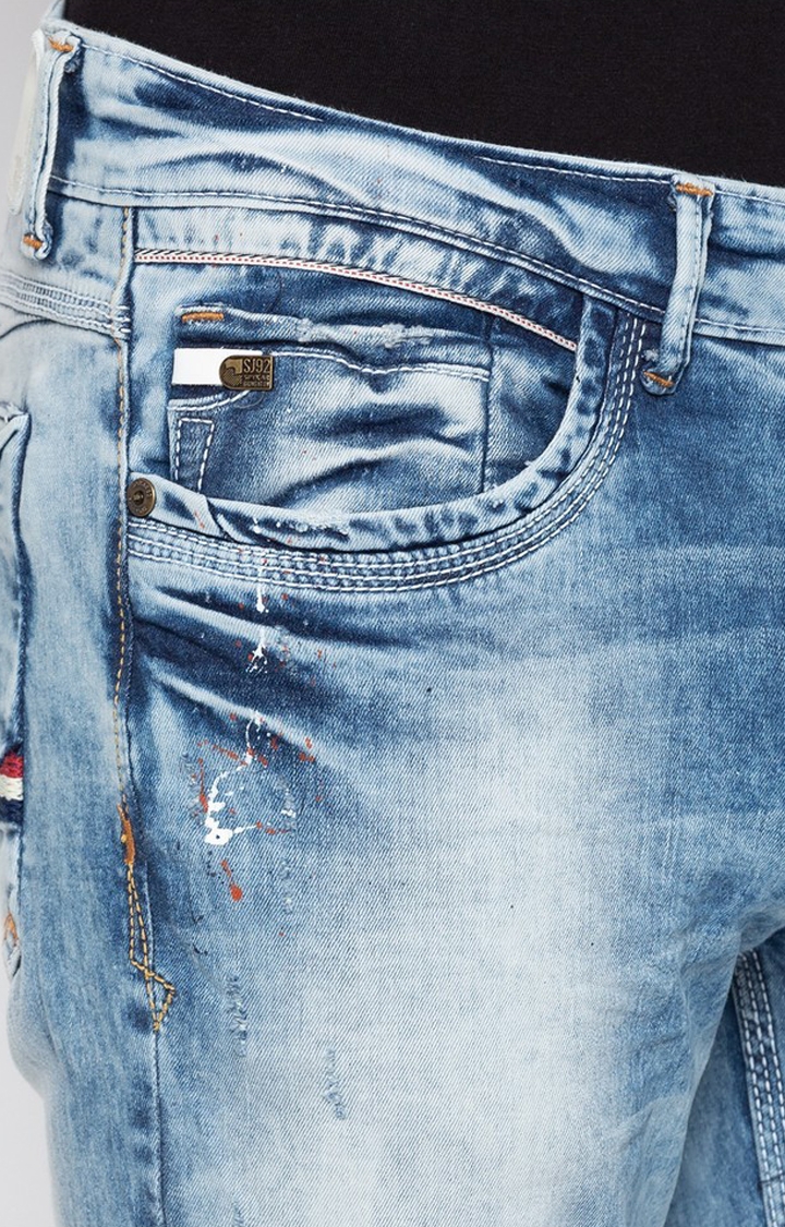 spykar | Men's Blue Cotton Solid Slim Jeans 5