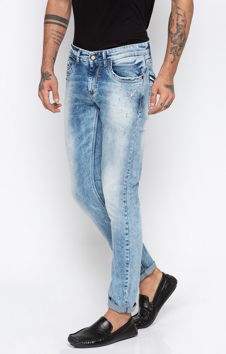spykar | Men's Blue Cotton Solid Slim Jeans 2