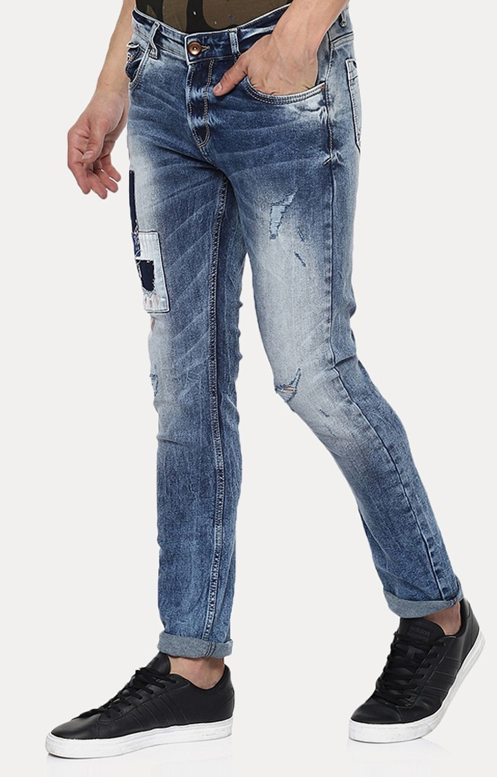 spykar | Men's Blue Cotton Ripped Slim Jeans 2