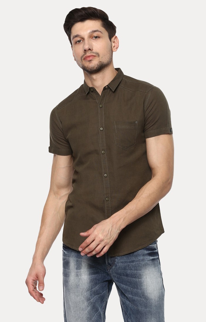 spykar | Men's Green Cotton Solid Casual Shirts 0