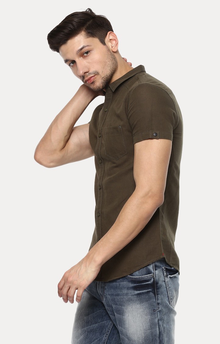 spykar | Men's Green Cotton Solid Casual Shirts 2