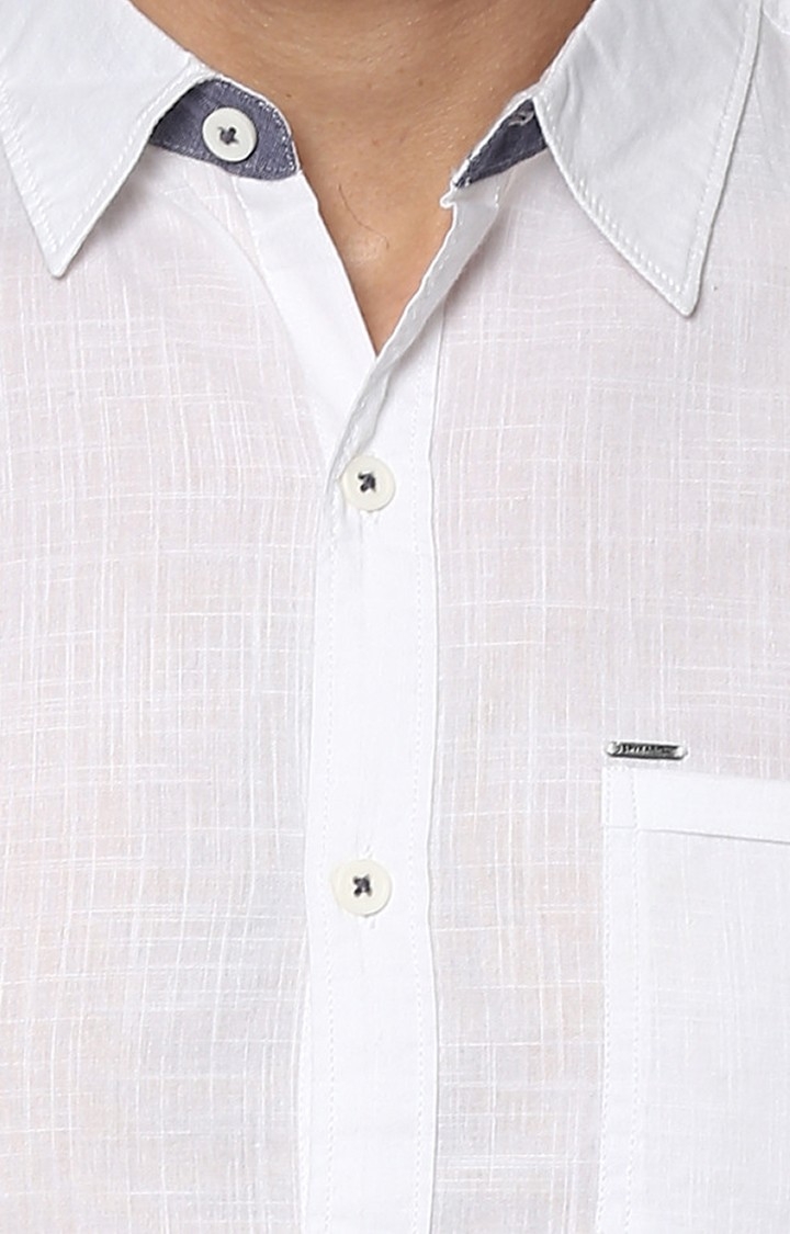 spykar | Men's White Cotton Solid Casual Shirts 4