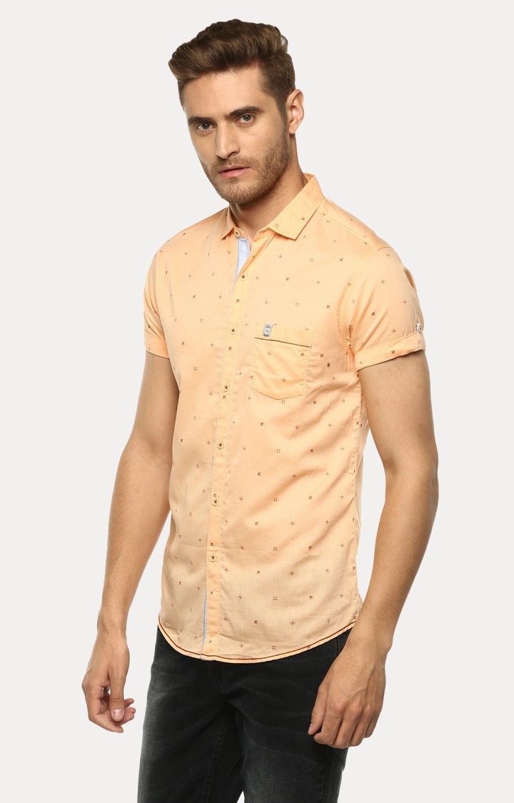 spykar | Men's Orange Cotton Printed Casual Shirts 2