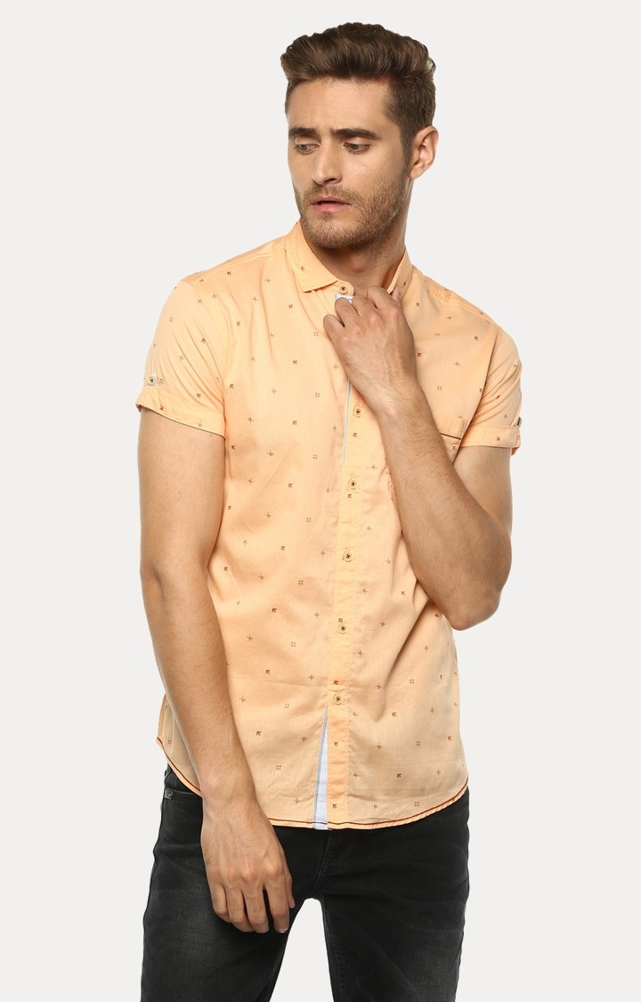 spykar | Men's Orange Cotton Printed Casual Shirts 0