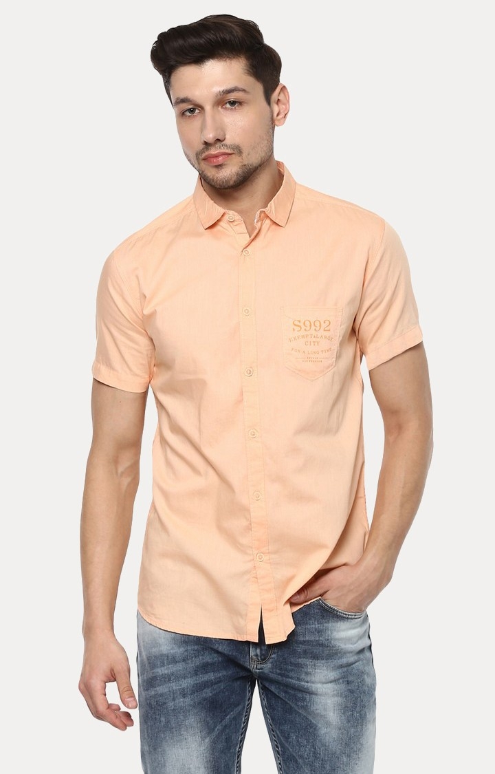 spykar | Men's Orange Cotton Solid Casual Shirts 0