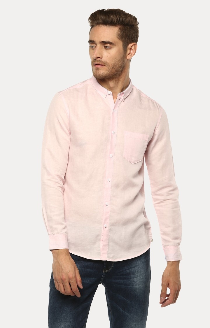 Spykar | Men's Pink Cotton Solid Casual Shirts 0